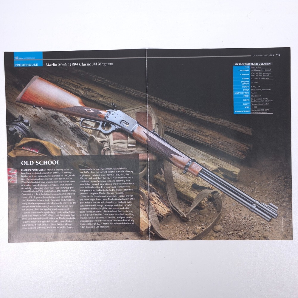 Marlin Model 1894 Classic .44 Magnum Lever-Action Rifle 2-Page Print Advertising